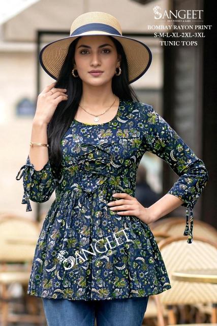 Sangeet bombay rayon print short top kurtis online wholesaler